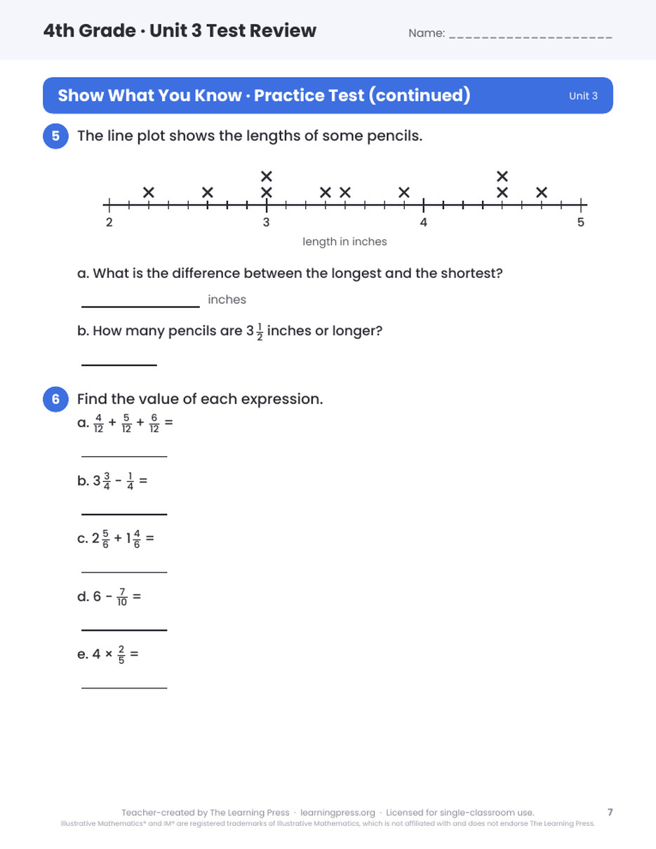 Preview page 4 of Illustrative Math (IM®) Aligned 4th Grade Unit 3 Test Review