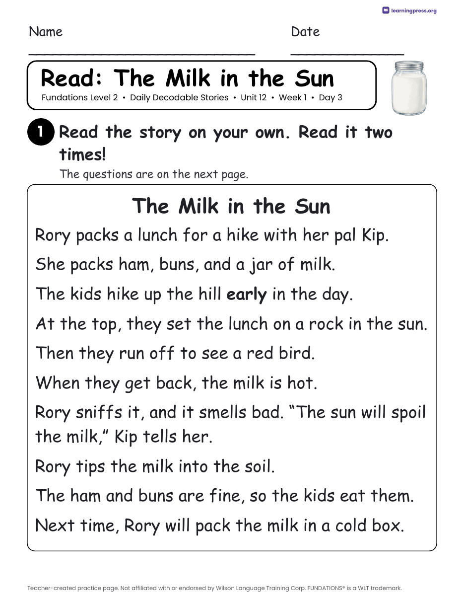 Preview page 3 of Fundations Level 2 Unit 12 Daily Decodable Stories