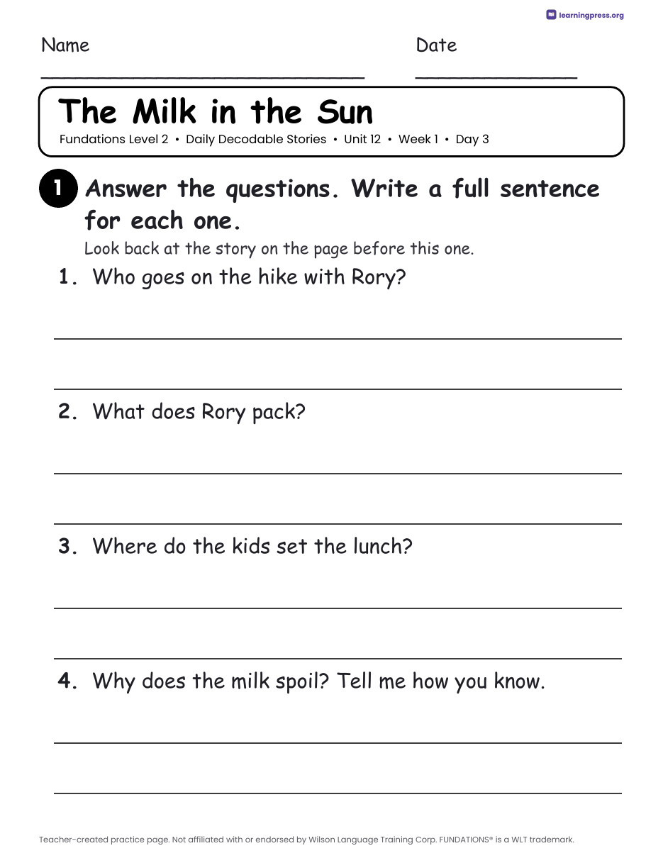 Preview page 4 of Fundations Level 2 Unit 12 Daily Decodable Stories