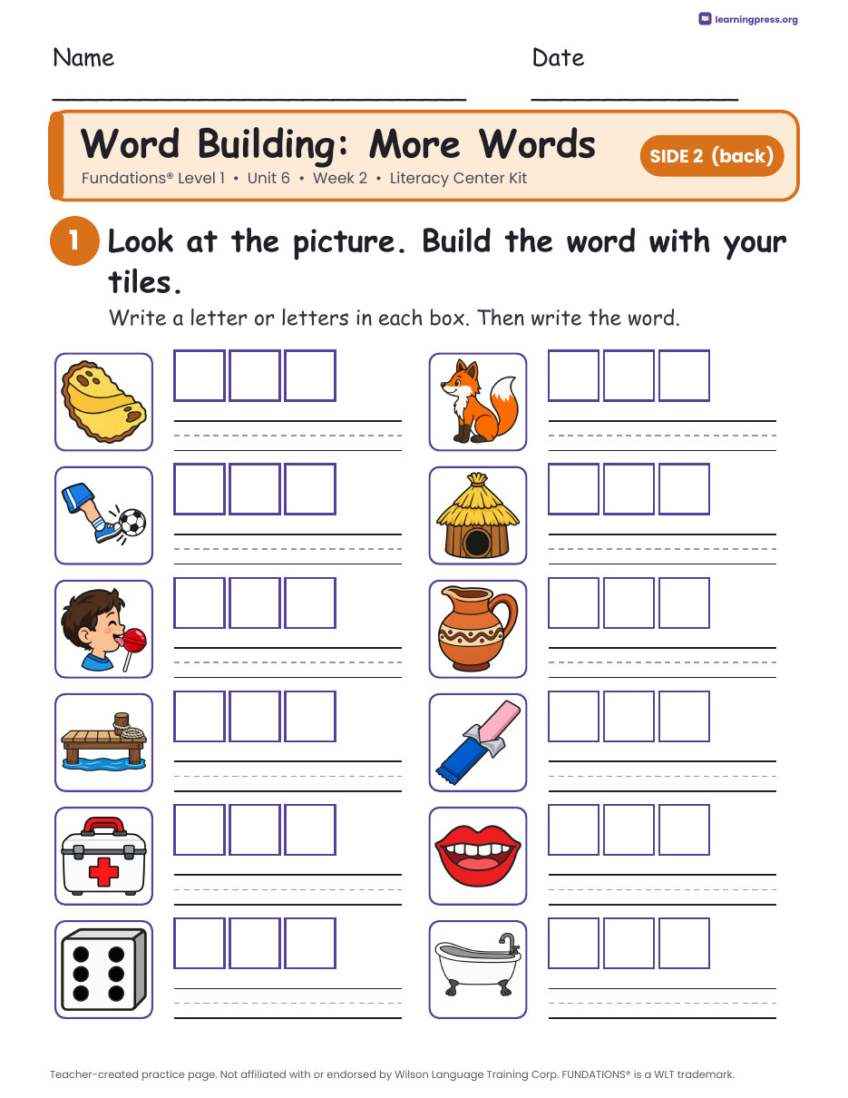 Preview page 2 of Fundations Level 1 Literacy Center Kits Bundle (31 Weekly Kits)