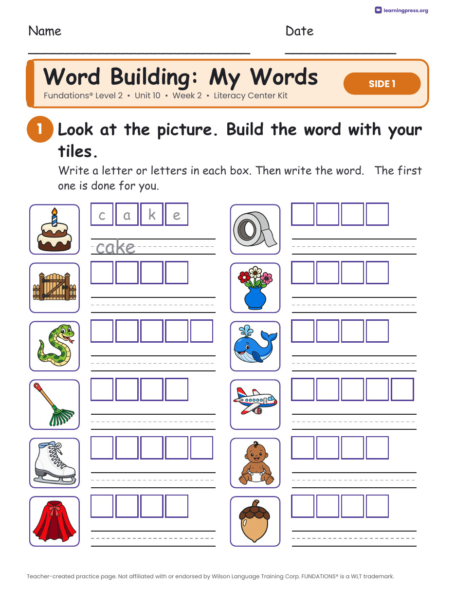 Preview page 2 of Fundations Level 2 Unit 10 Week 2 Literacy Center Kit