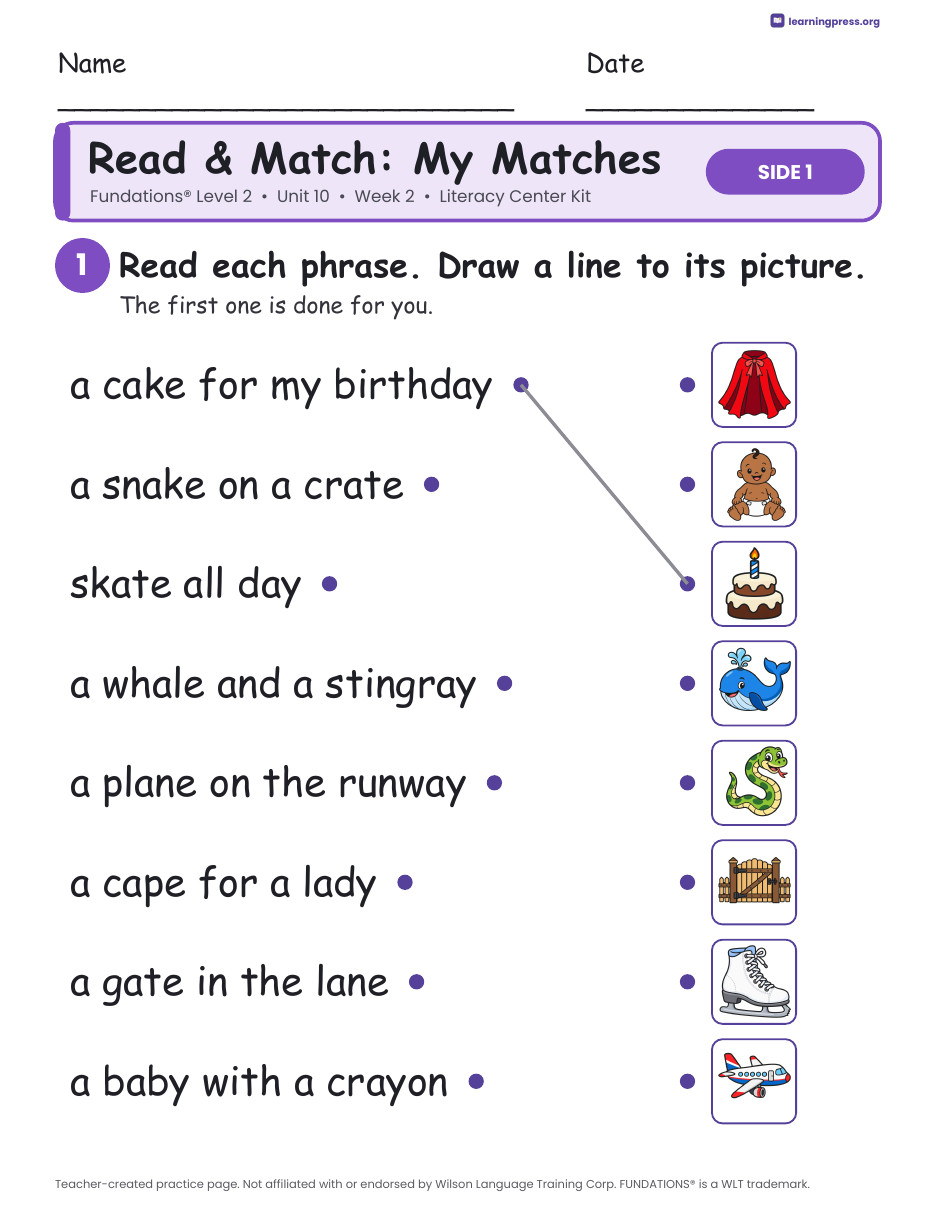 Preview page 3 of Fundations Level 2 Unit 10 Week 2 Literacy Center Kit