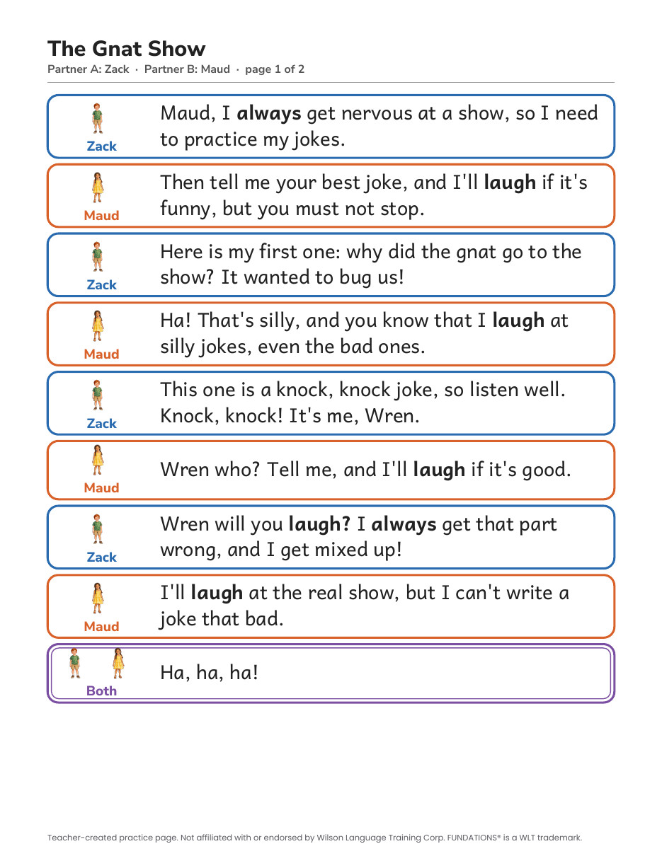 Preview page 2 of Fundations-Aligned Partner Reader's Theater · Level 3 Unit 13