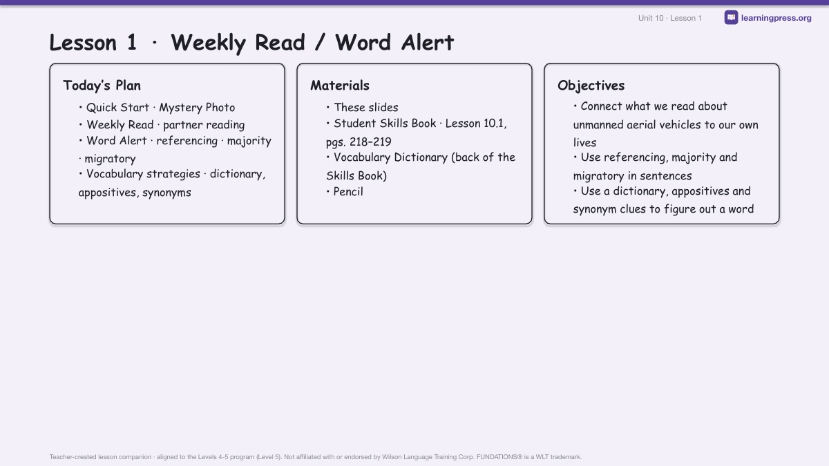 Preview page 1 of Fundations Level 5 Unit 10 Lesson Slides