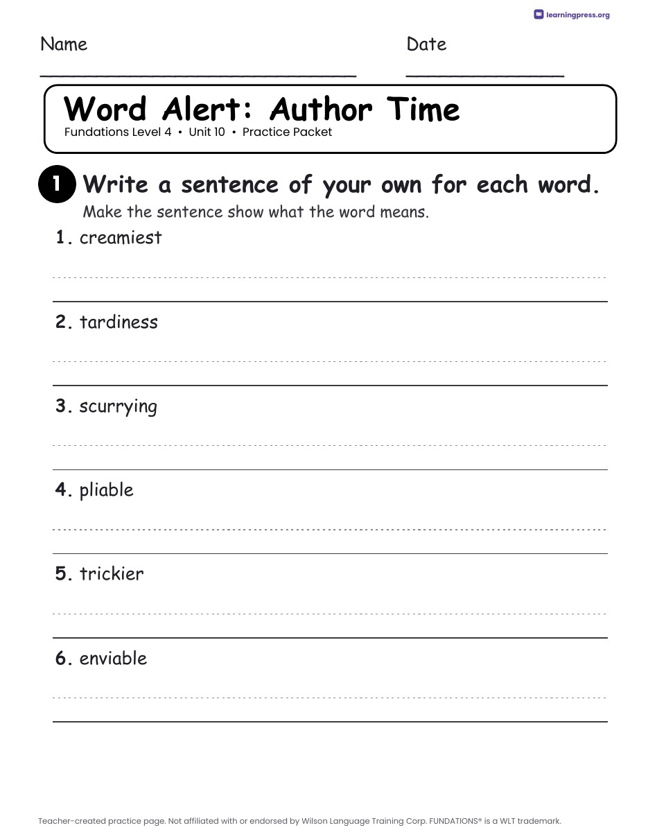 Preview page 3 of Fundations Level 4 — Full-Year Practice Packets Bundle (All Units 1–15)