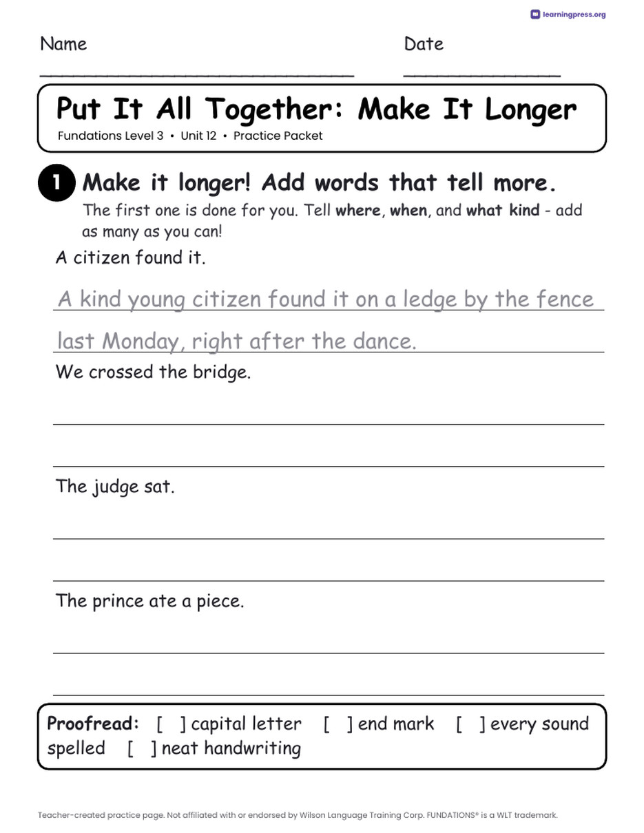 Preview page 4 of Fundations Level 3 Unit 12 Practice Packet