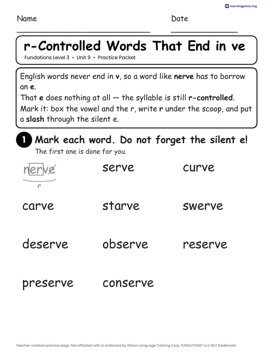 Preview page 3 of Fundations Level 3 Unit 9 Practice Packet