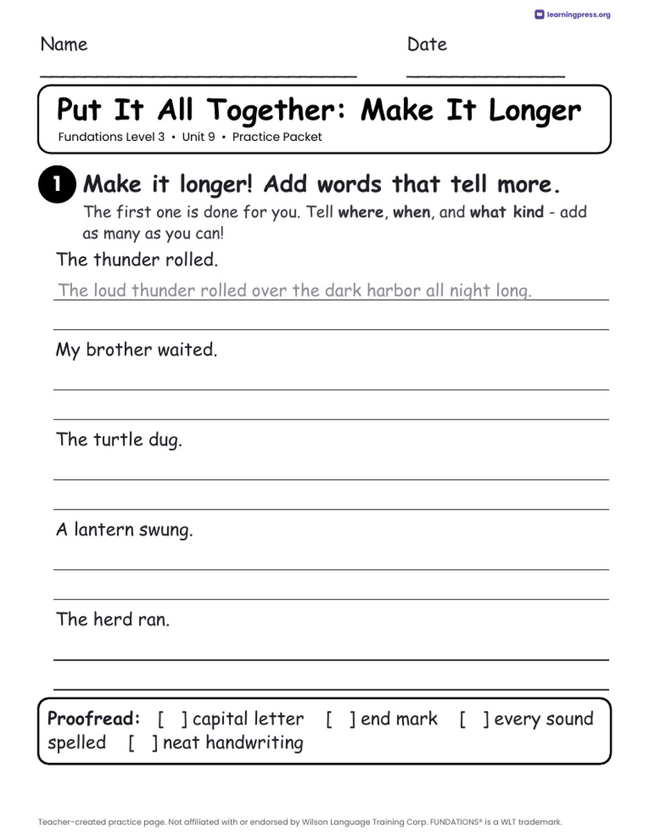 Preview page 4 of Fundations Level 3 Unit 9 Practice Packet