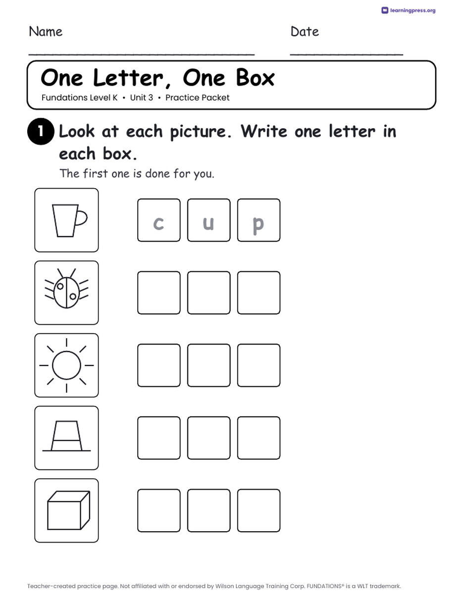 Preview page 1 of Fundations Level K Unit 3 Practice Packet