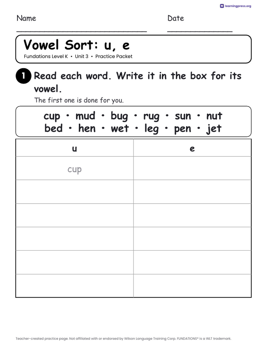 Preview page 2 of Fundations Level K Unit 3 Practice Packet