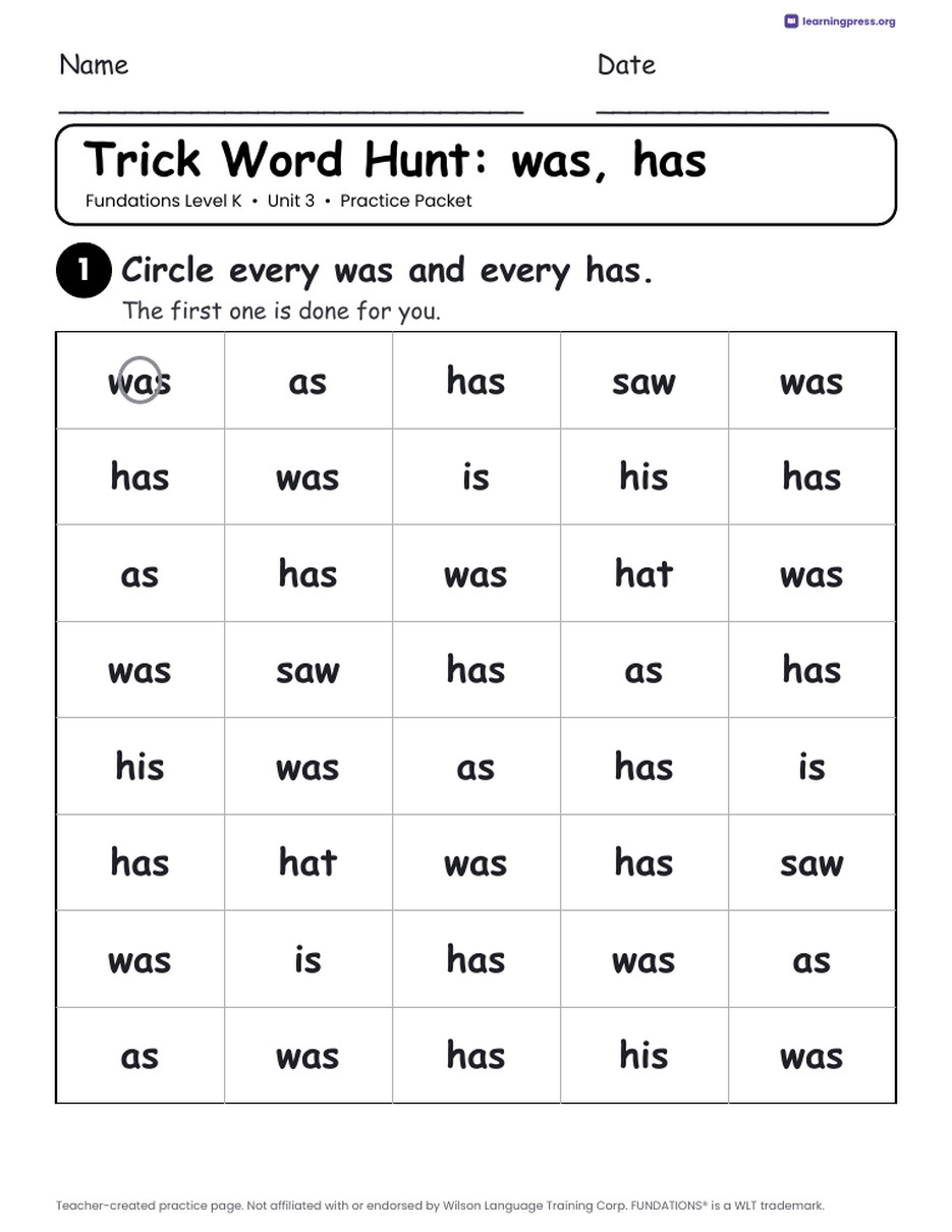 Preview page 3 of Fundations Level K Unit 3 Practice Packet