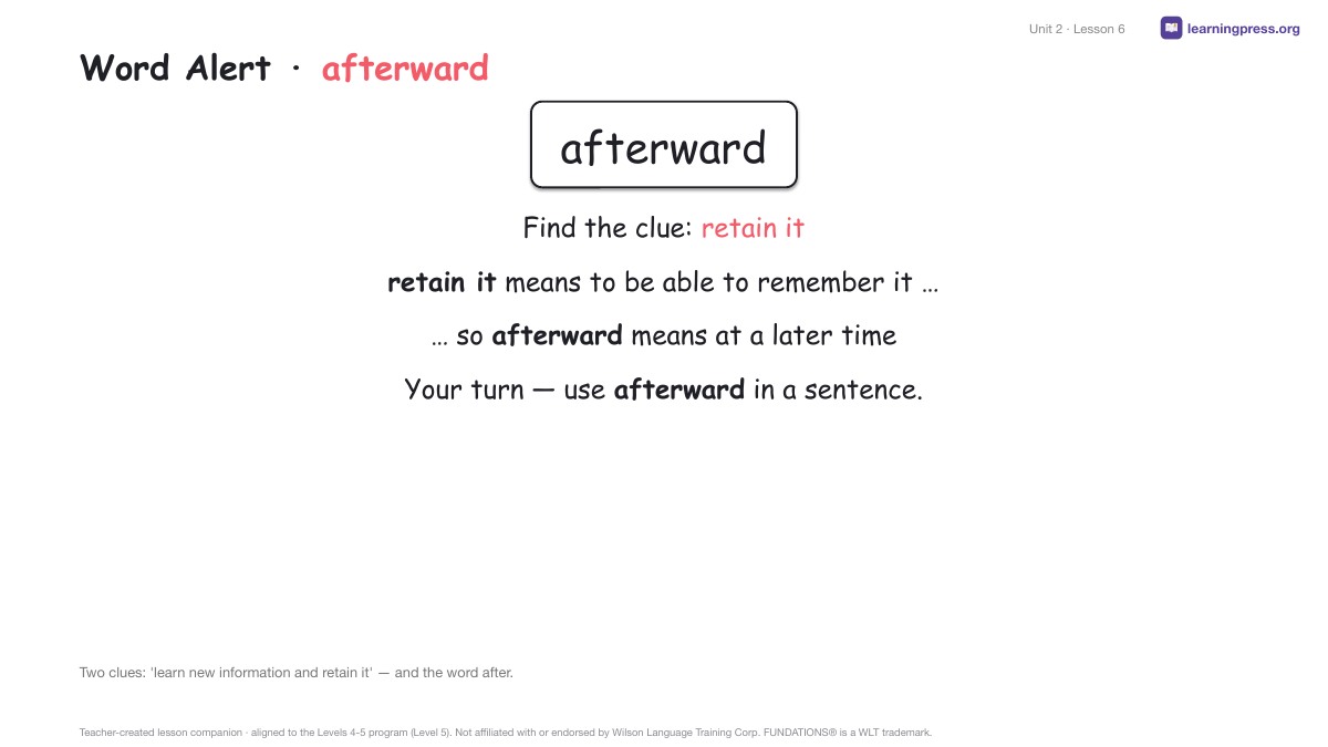 Preview page 3 of Fundations Level 5 Unit 2 Lesson Slides