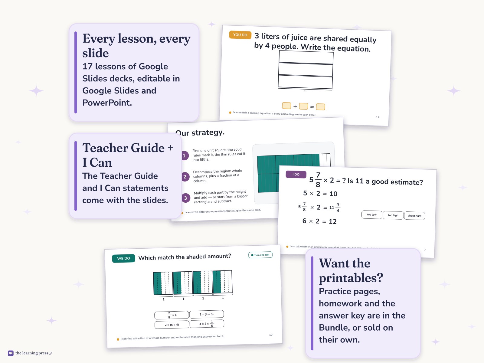 Preview page 4 of Illustrative Math (IM®) Aligned 5th Grade Unit 2 Slides: Fractions as Quotients and Fraction Multiplication