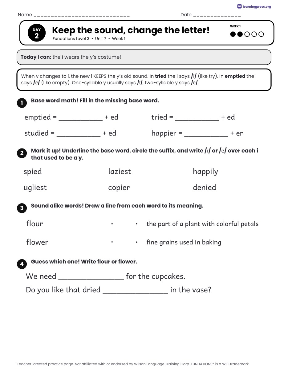 Preview page 1 of Fundations Level 3 Unit 7 Daily Lesson Work Pages