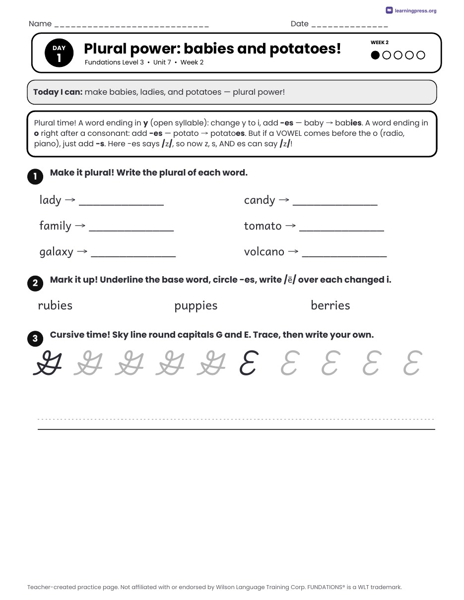 Preview page 3 of Fundations Level 3 Unit 7 Daily Lesson Work Pages