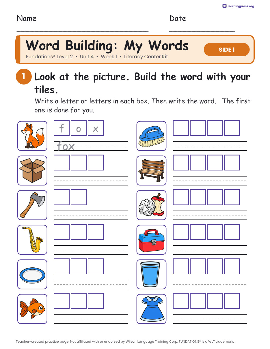Preview page 2 of Fundations Level 2 Unit 4 Week 1 Literacy Center Kit