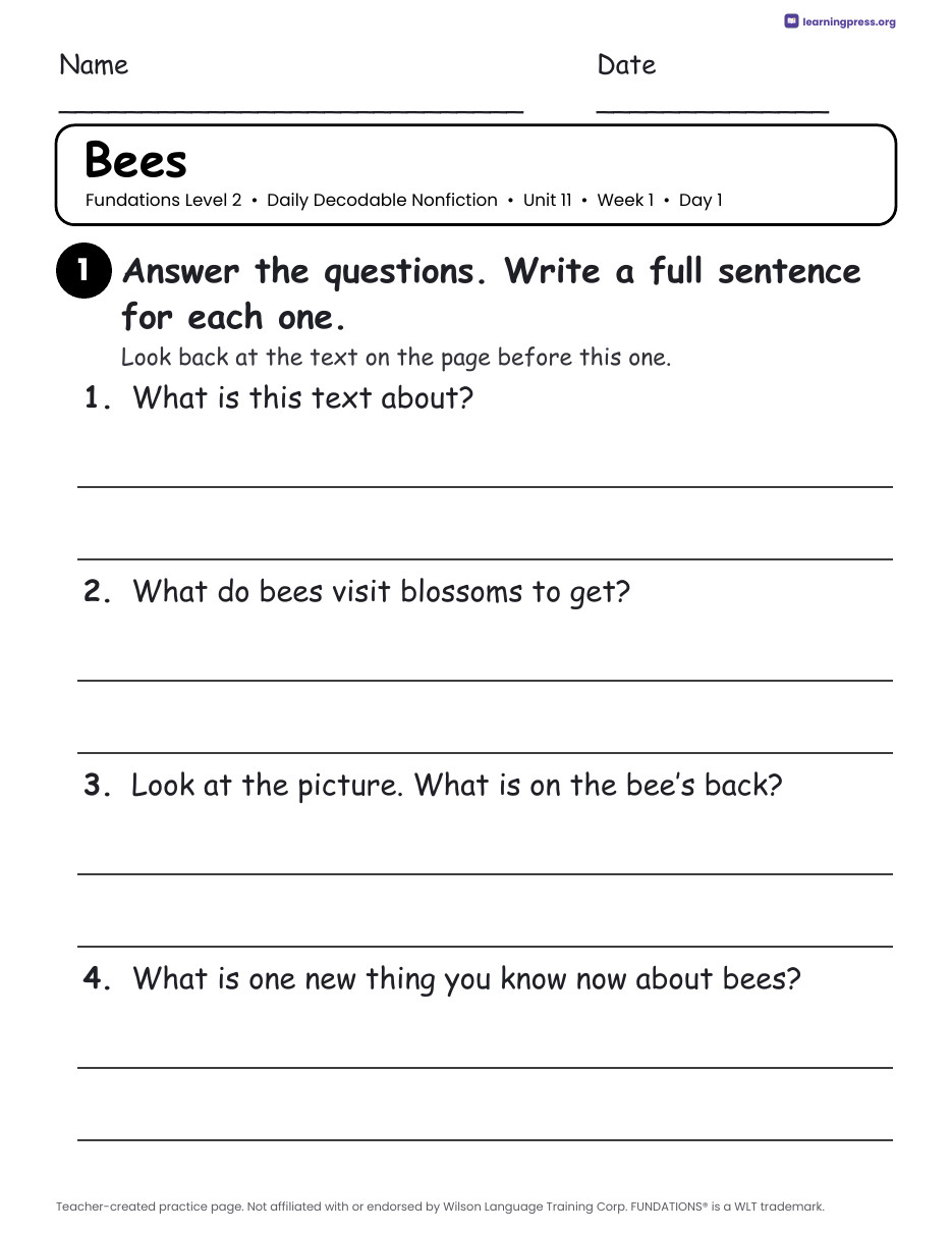 Preview page 2 of Fundations-Aligned Daily Decodable Nonfiction · Level 2 Unit 11