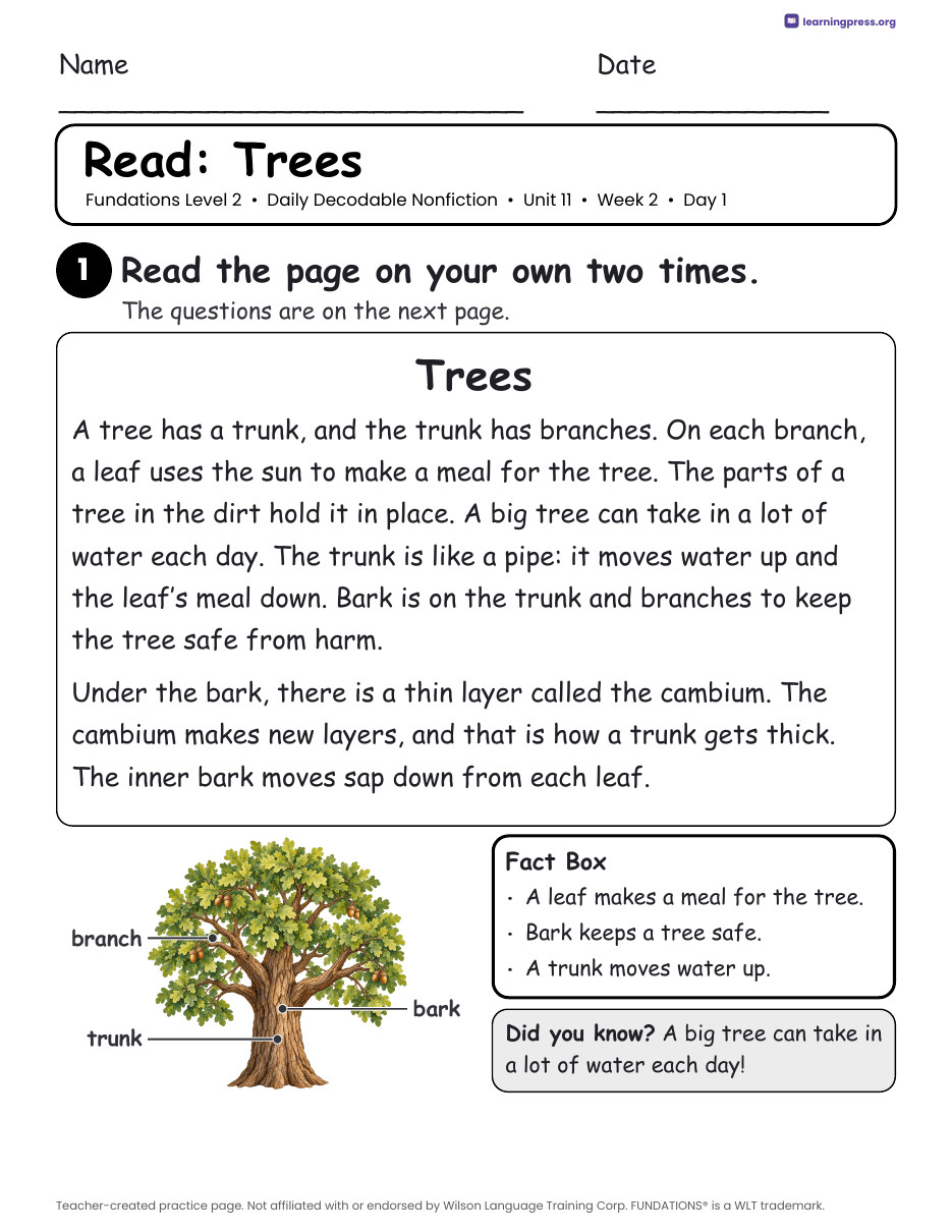 Preview page 4 of Fundations-Aligned Daily Decodable Nonfiction · Level 2 Unit 11