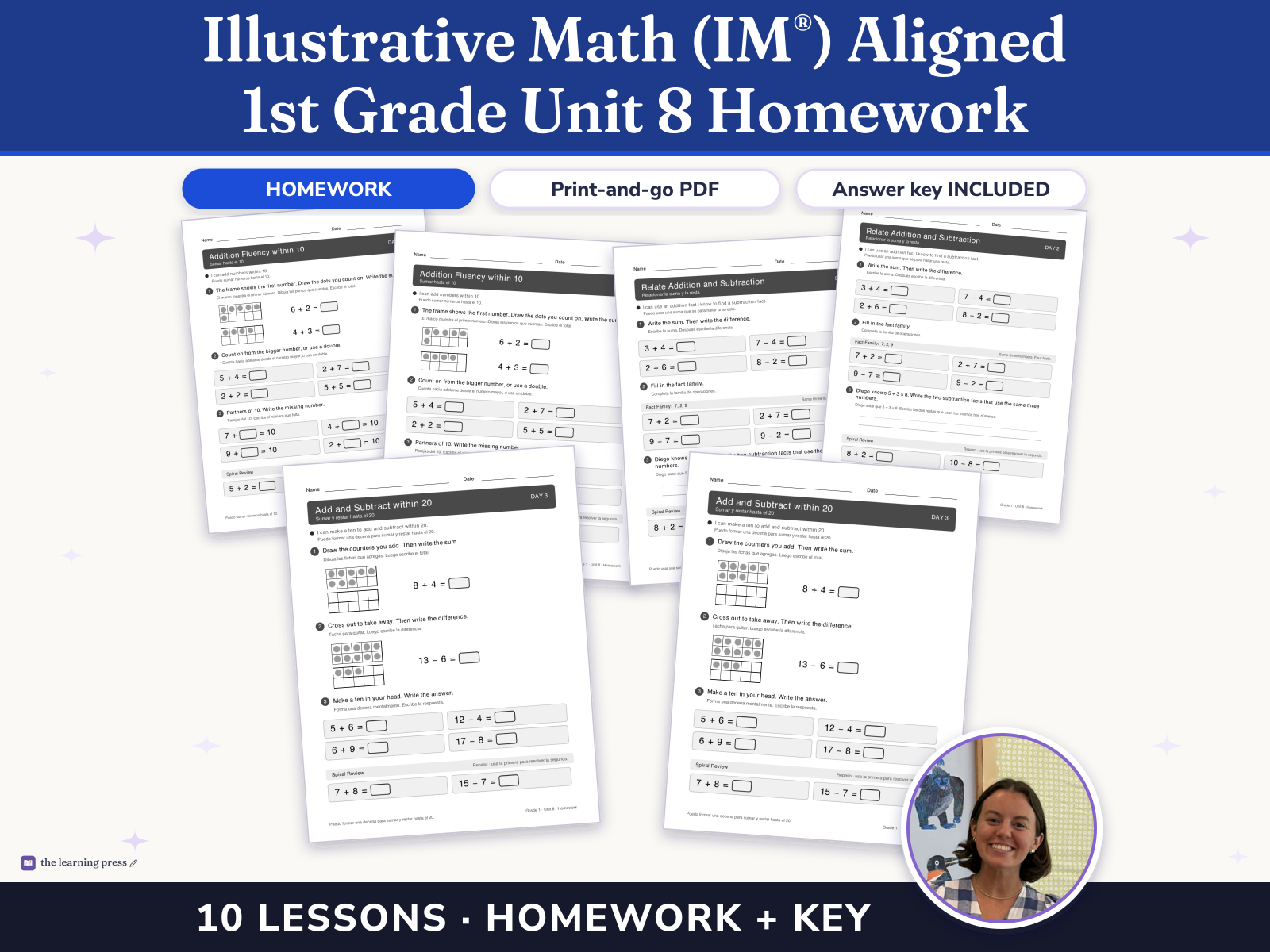 Preview page 1 of Illustrative Math (IM®) Aligned 1st Grade Unit 8 Homework: Putting It All Together