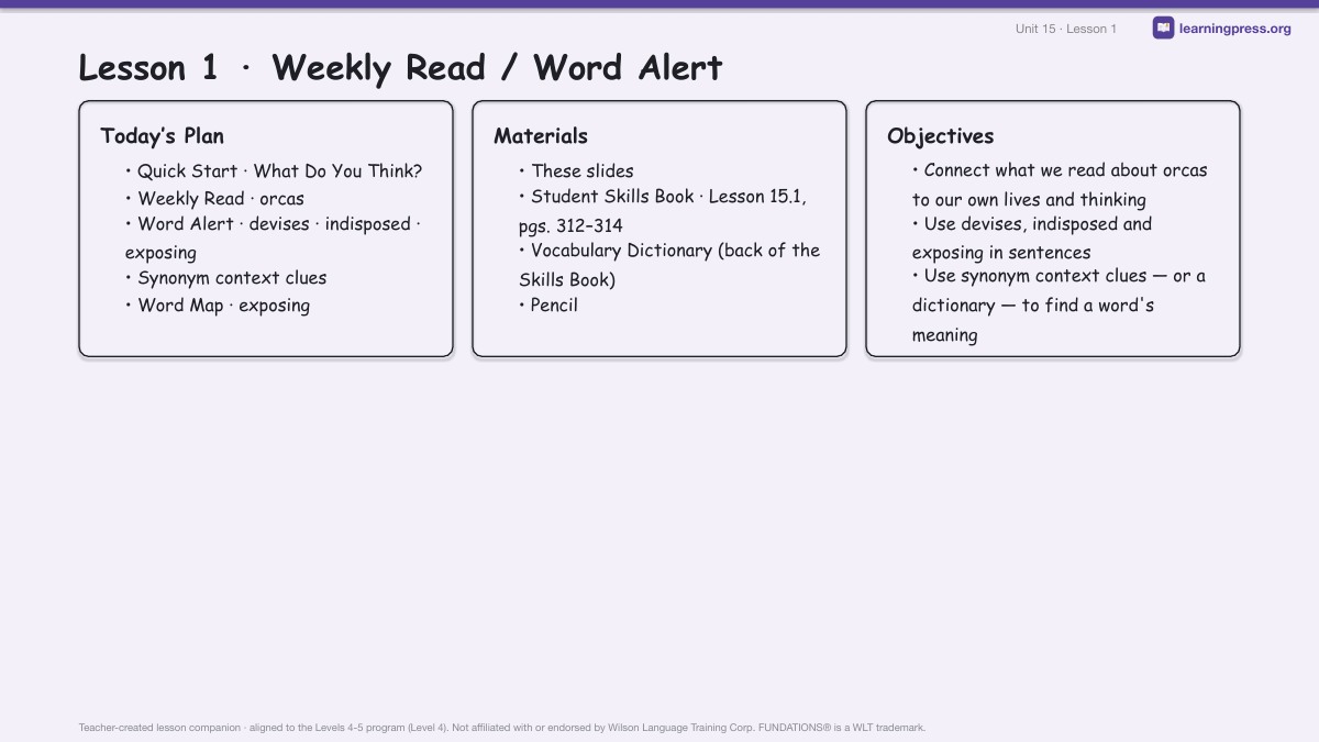 Preview page 1 of Fundations Level 4 Unit 15 Lesson Slides