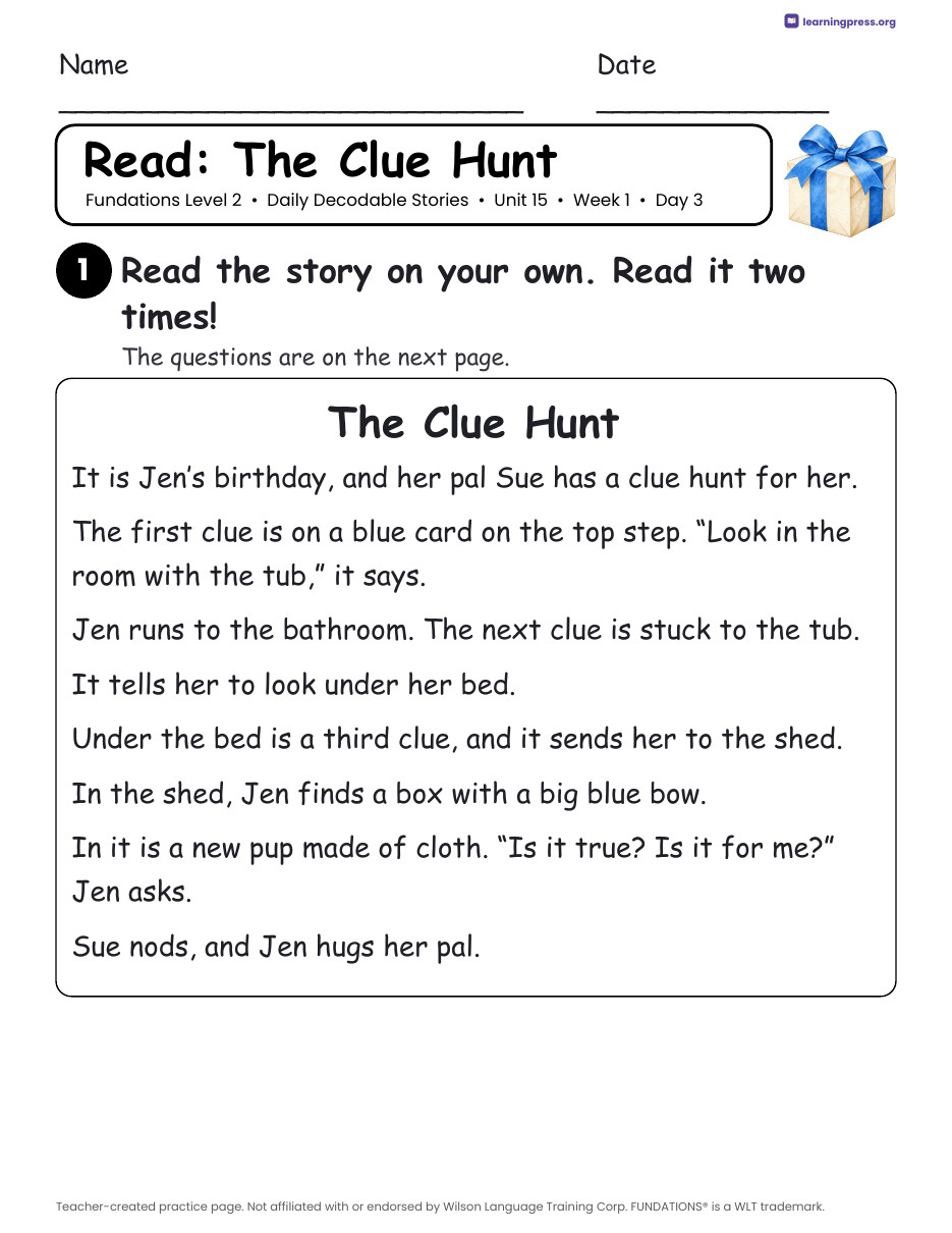 Preview page 2 of Fundations Level 2 Unit 15 Daily Decodable Stories