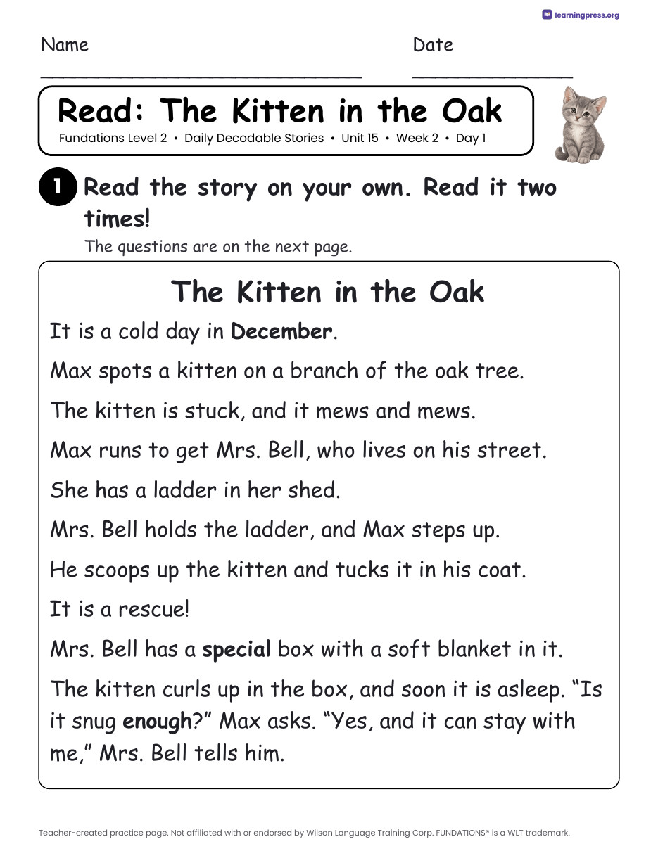 Preview page 3 of Fundations Level 2 Unit 15 Daily Decodable Stories