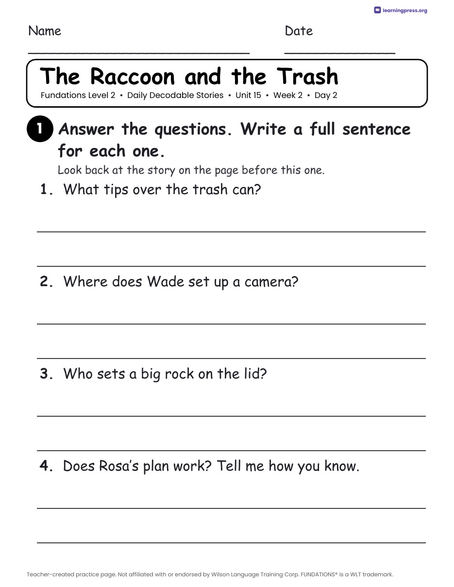 Preview page 4 of Fundations Level 2 Unit 15 Daily Decodable Stories
