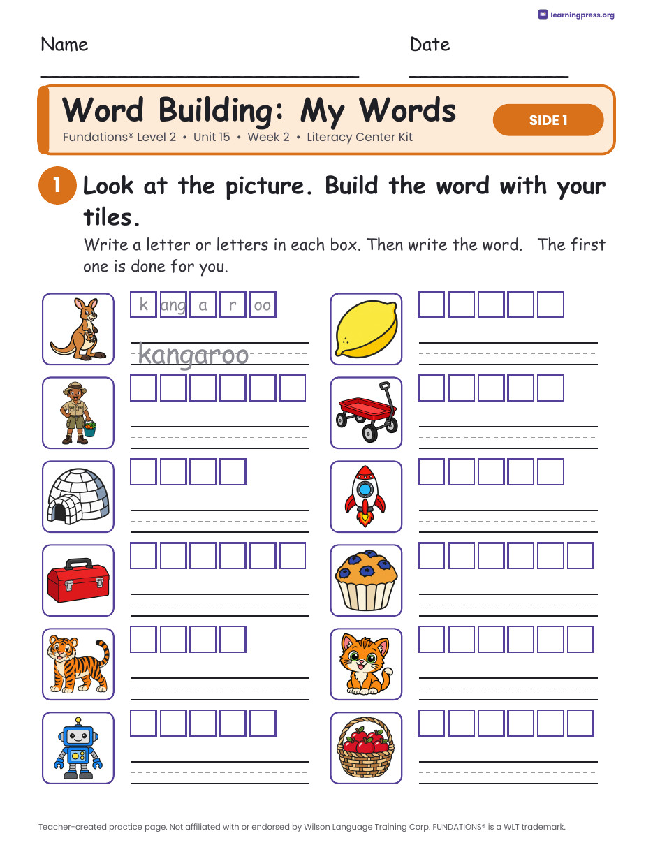 Preview page 2 of Fundations Level 2 Unit 15 Week 2 Literacy Center Kit