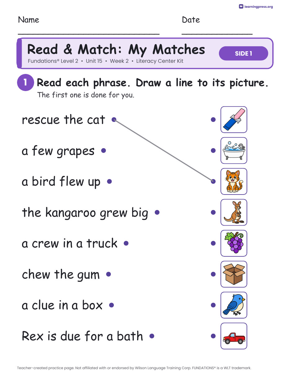 Preview page 3 of Fundations Level 2 Unit 15 Week 2 Literacy Center Kit
