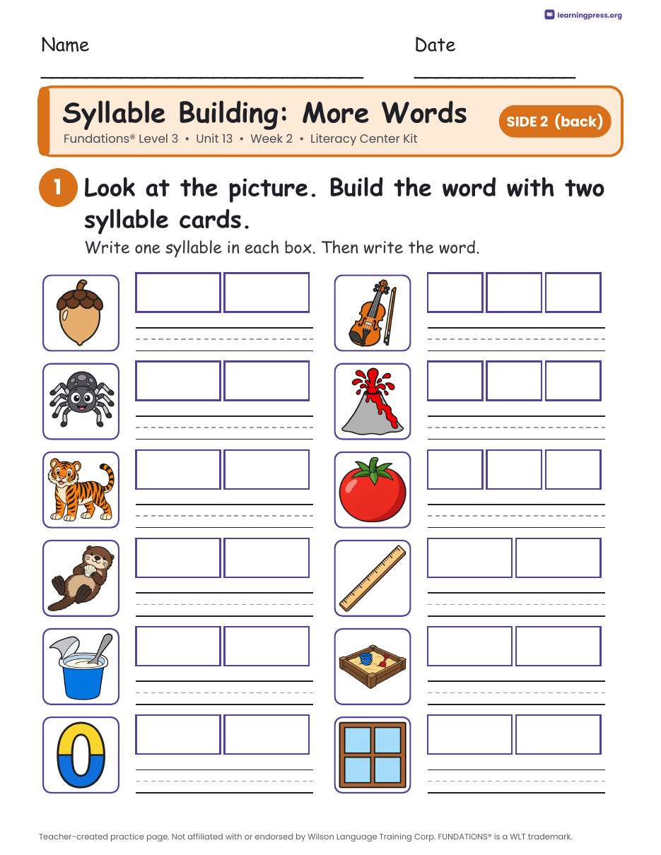 Preview page 2 of Fundations Level 3 Unit 13 Literacy Center Kits Bundle (2 Weeks)