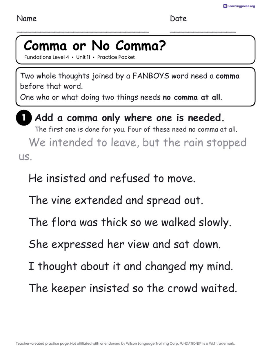 Preview page 3 of Fundations Level 4 Unit 11 Practice Packet