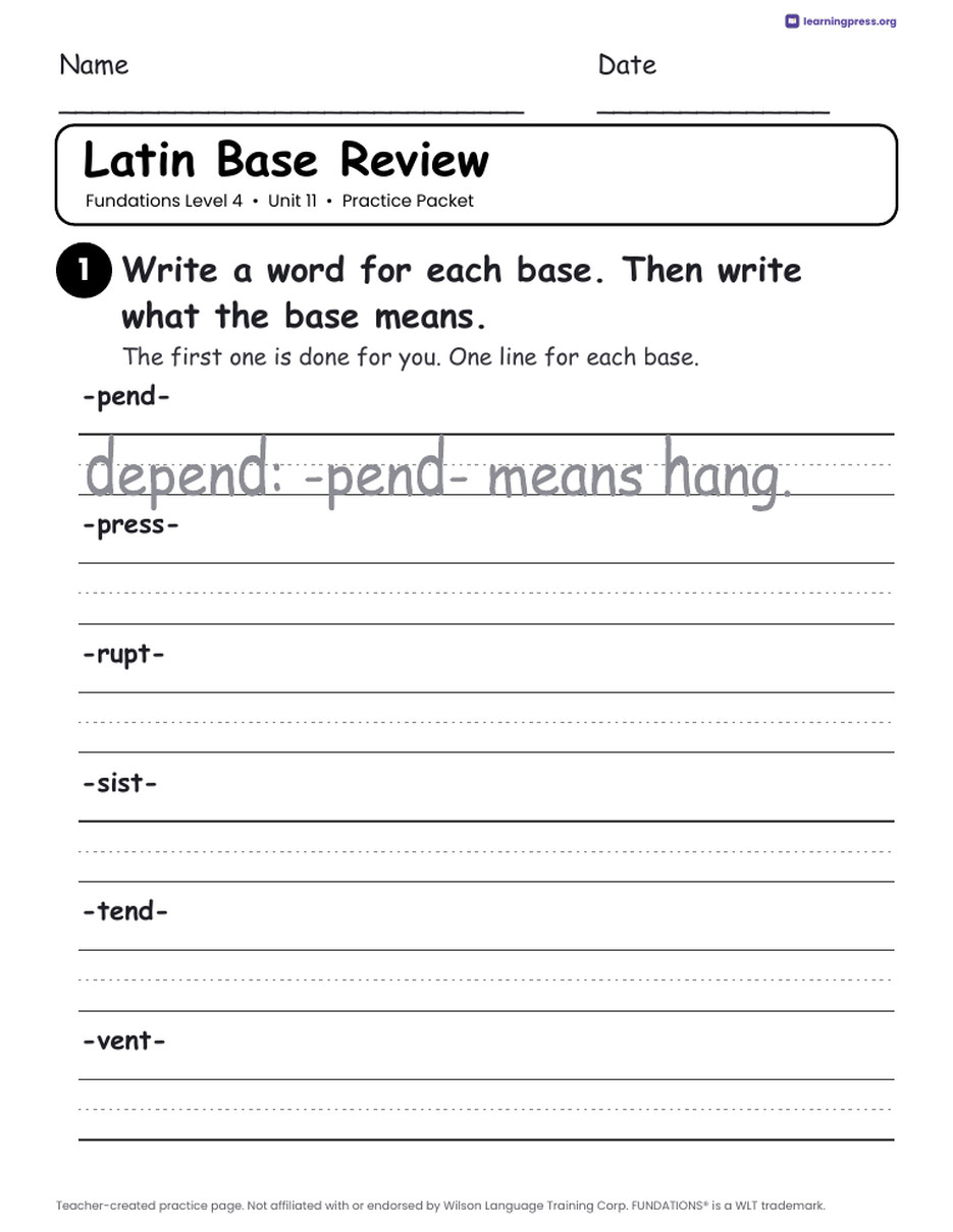 Preview page 4 of Fundations Level 4 Unit 11 Practice Packet