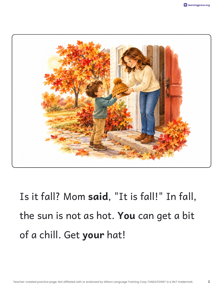 Preview page 1 of Fundations®-Aligned Decodable Nonfiction Book · Level 1 Unit 4: Fall