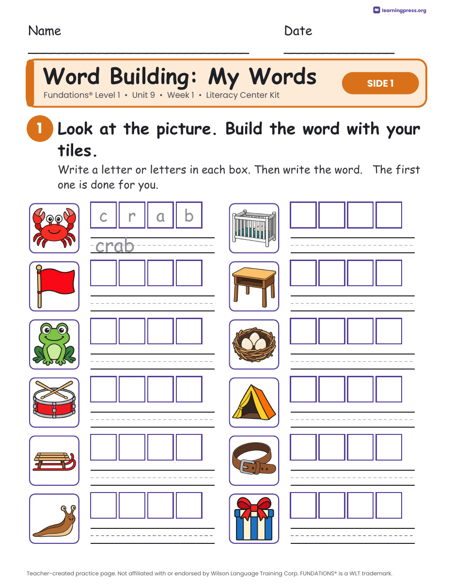 Preview page 2 of Fundations Level 1 Unit 9 Week 1 Literacy Center Kit