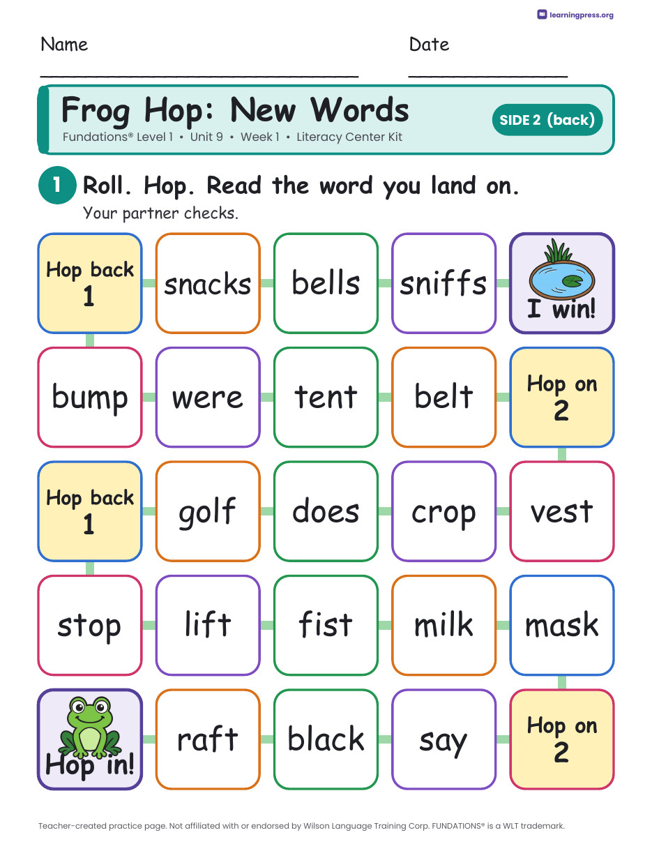 Preview page 4 of Fundations Level 1 Unit 9 Week 1 Literacy Center Kit