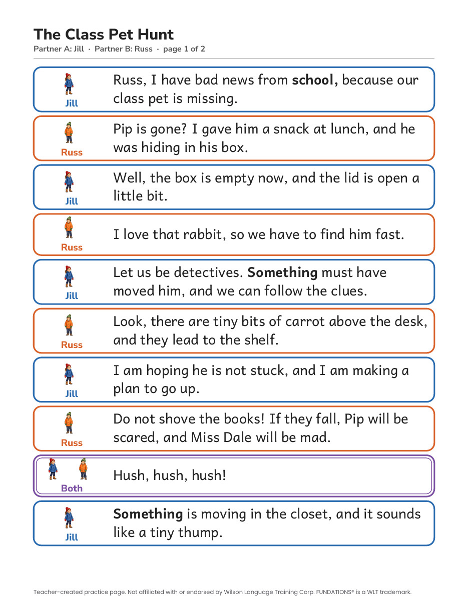 Preview page 2 of Fundations-Aligned Partner Reader's Theater · Level 3 Unit 4