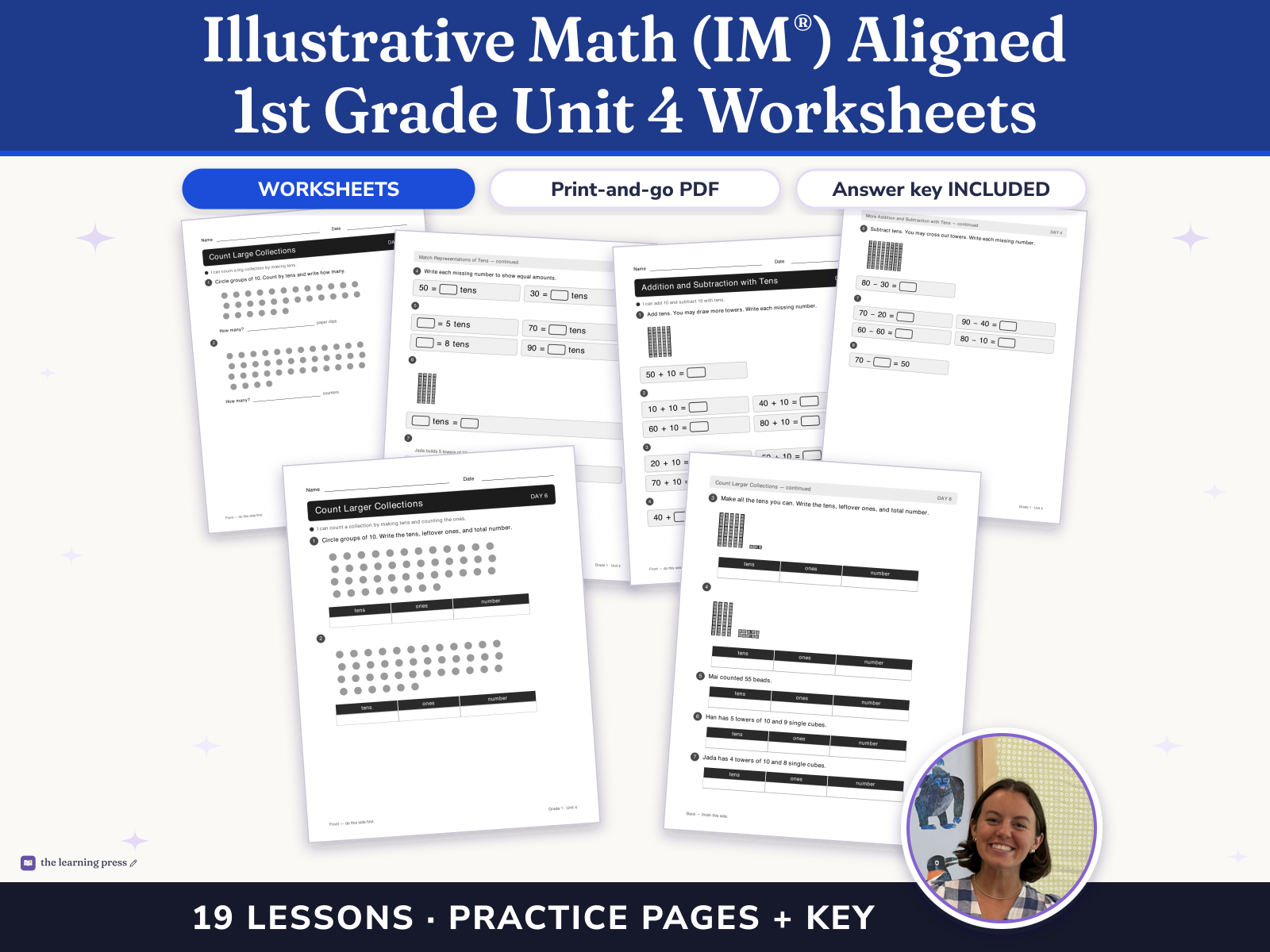 Preview page 1 of Illustrative Math (IM®) Aligned 1st Grade Unit 4 Worksheets: Numbers to 99