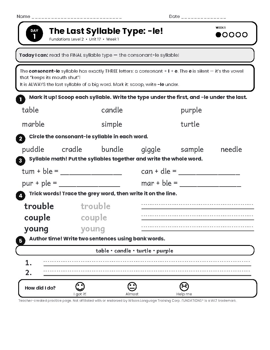 Preview page 2 of Fundations Level 2 Unit 17 Practice Pack