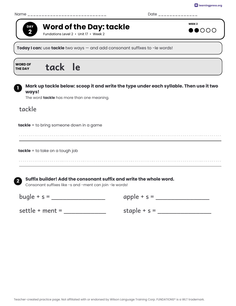 Preview page 3 of Fundations Level 2 Unit 17 Daily Lesson Work Pages