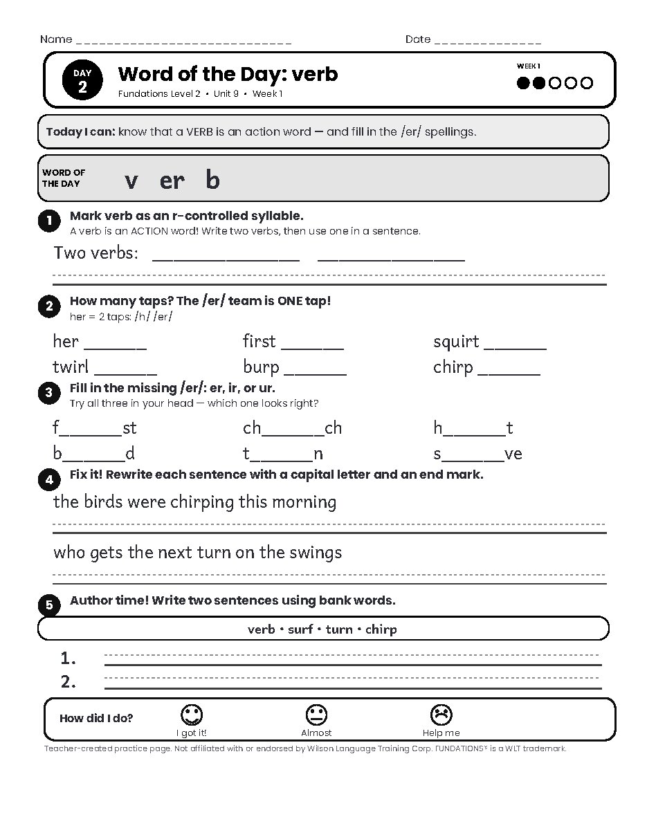 Preview page 3 of Fundations Level 2 Unit 9 Practice Pack