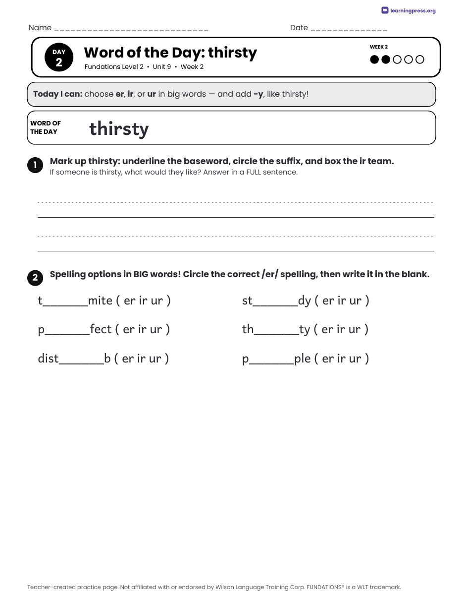 Preview page 3 of Fundations Level 2 Unit 9 Daily Lesson Work Pages