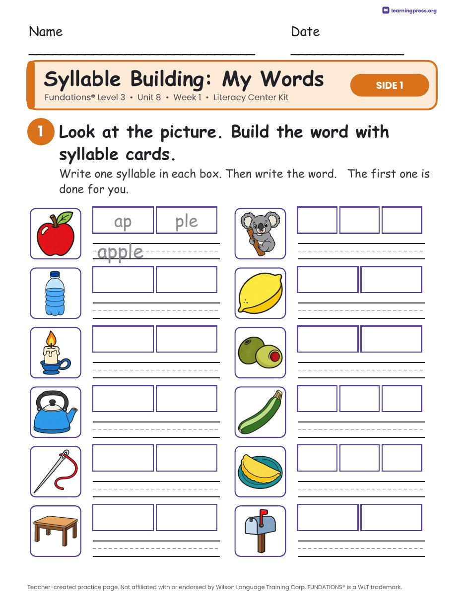 Preview page 2 of Fundations Level 3 Unit 8 Week 1 Literacy Center Kit
