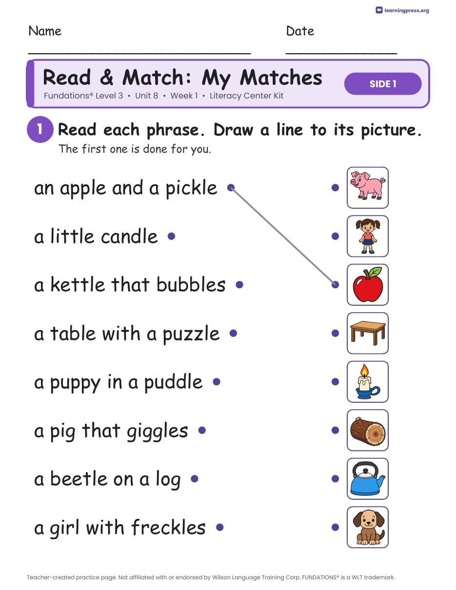 Preview page 3 of Fundations Level 3 Unit 8 Week 1 Literacy Center Kit