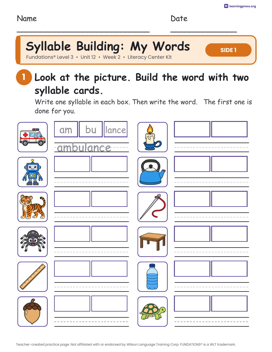 Preview page 2 of Fundations Level 3 Unit 12 Week 2 Literacy Center Kit