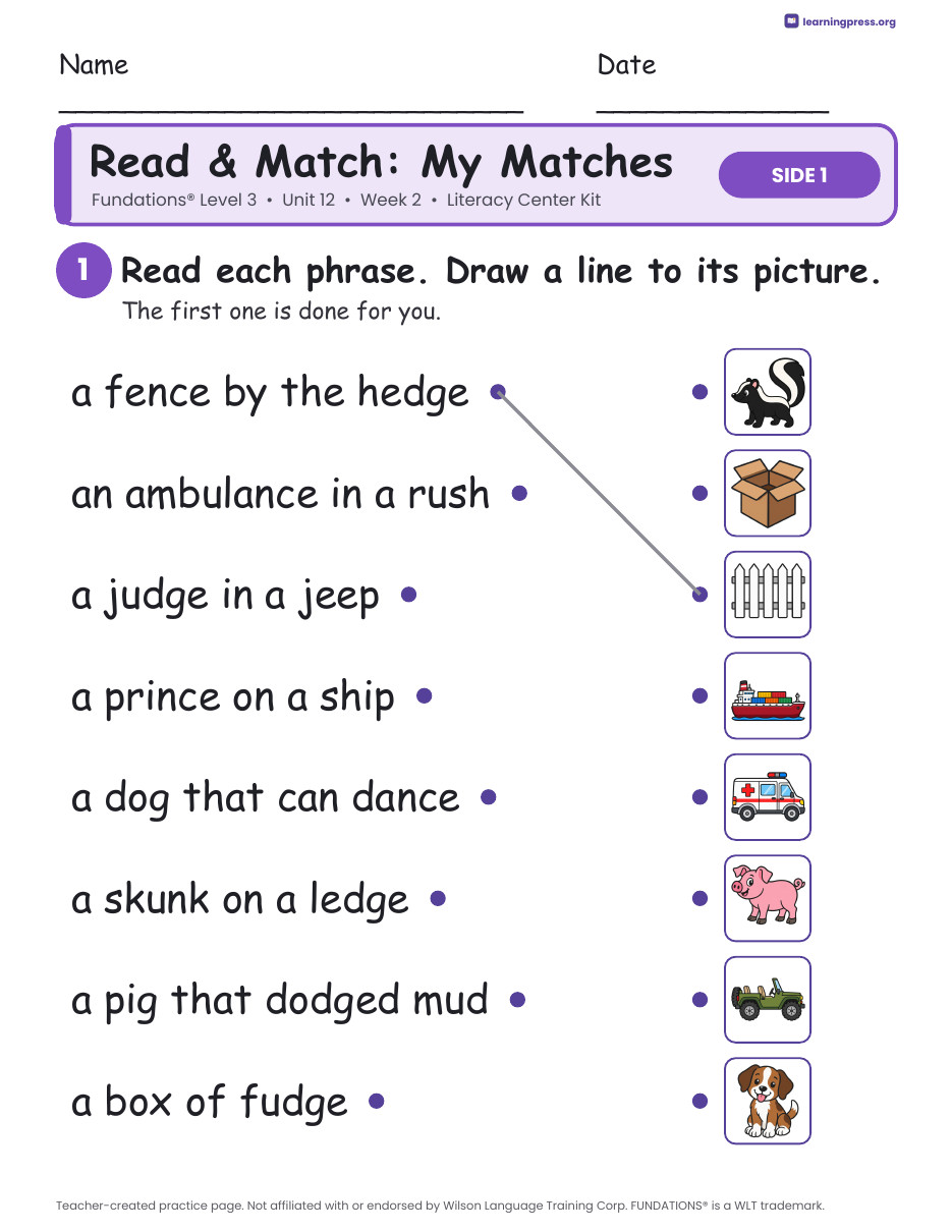 Preview page 3 of Fundations Level 3 Unit 12 Week 2 Literacy Center Kit