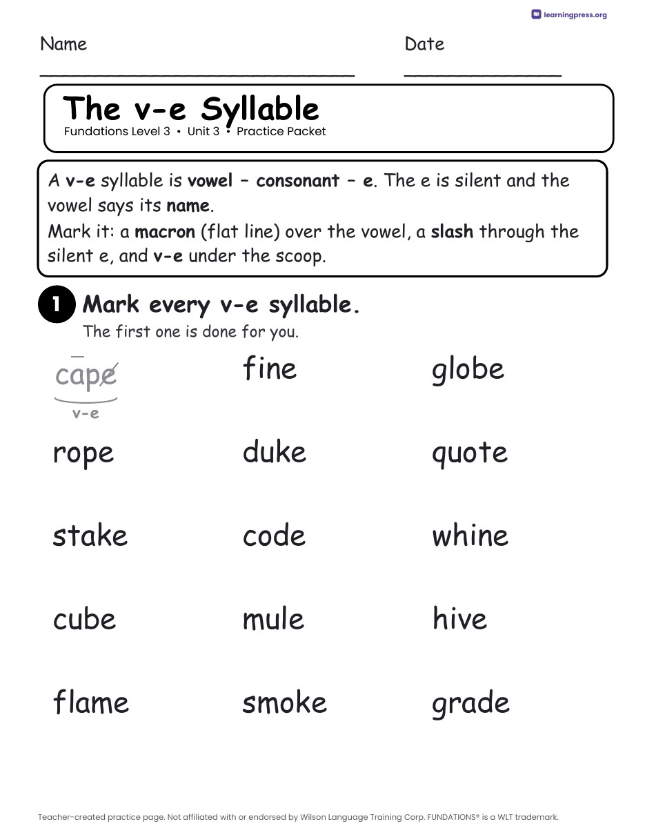 Preview page 1 of Fundations Level 3 Unit 3 Practice Packet