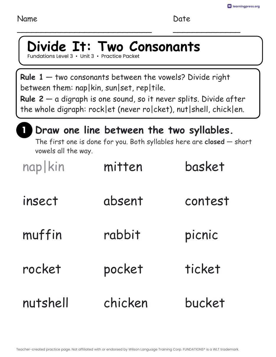 Preview page 2 of Fundations Level 3 Unit 3 Practice Packet