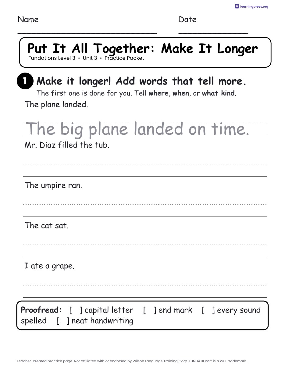 Preview page 4 of Fundations Level 3 Unit 3 Practice Packet