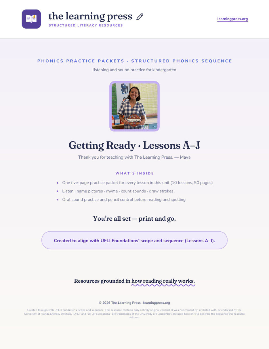 Preview page 1 of Getting Ready Unit Bundle · Lessons A–J