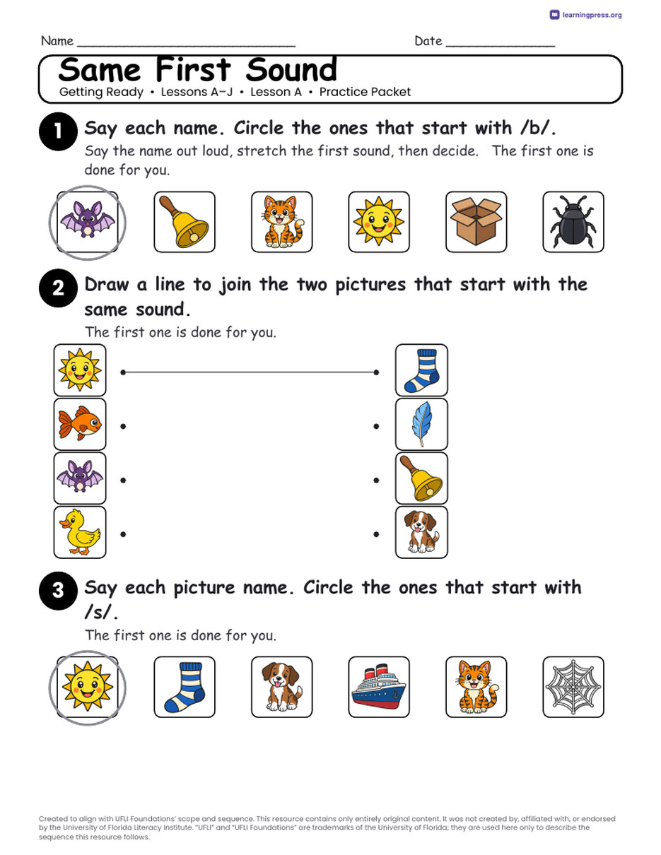 Preview page 2 of Getting Ready Unit Bundle · Lessons A–J